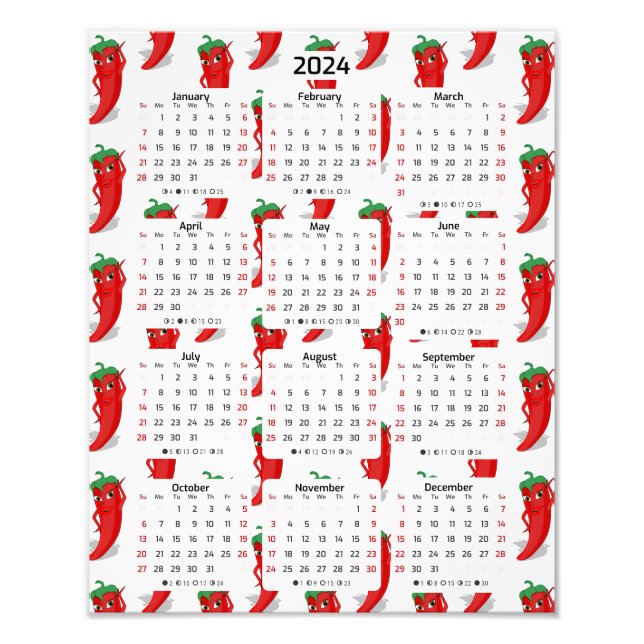 Red Pepper Diva Cartoon Pattern 2024 Calendar Photo Print (Front)