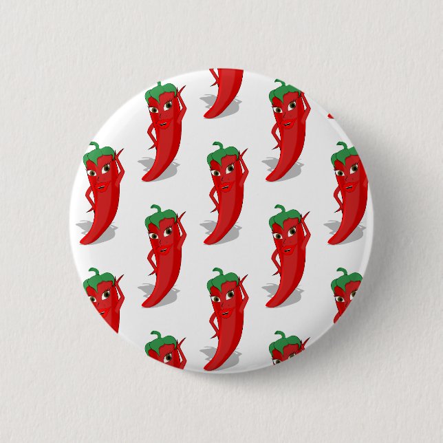 Red Pepper Diva Cartoon Pattern 2 Inch Round Button (Front)