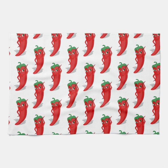 Red Pepper Diva Cartoon Pattern Kitchen Towel (Horizontal)