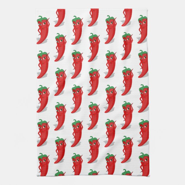 Red Pepper Diva Cartoon Vertical Pattern Kitchen Towel (Vertical)
