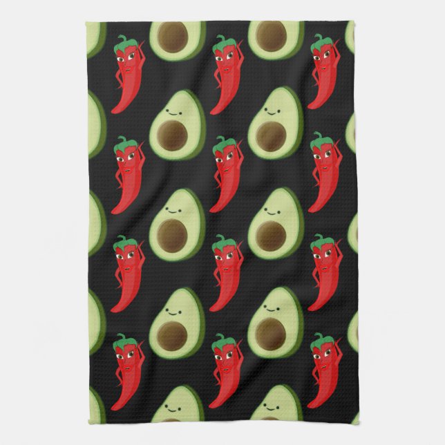 Red Pepper Diva Cute Green Avocado Cartoon Pattern Kitchen Towel (Vertical)