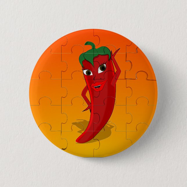 Red Pepper Diva Jigsaw Puzzle 2 Inch Round Button (Front)