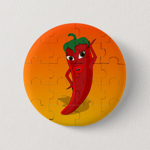 Red Pepper Diva Jigsaw Puzzle 2 Inch Round Button