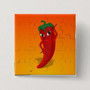Red Pepper Diva Jigsaw Puzzle 2 Inch Square Button