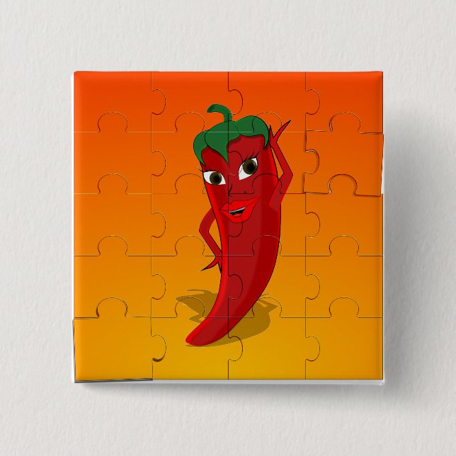Red Pepper Diva Jigsaw Puzzle 2 Inch Square Button (Front)