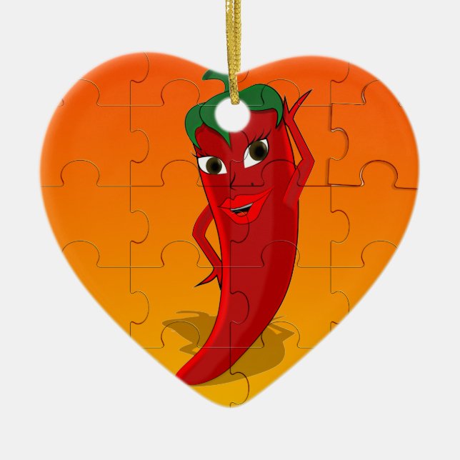 Red Pepper Diva Jigsaw Puzzle Ceramic Ornament (Front)