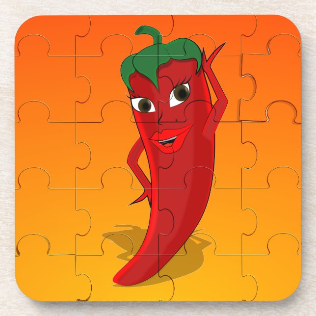 Red Pepper Diva Jigsaw Puzzle Coaster (Front)