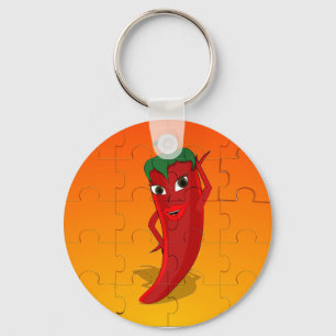 Red Pepper Diva Jigsaw Puzzle Keychain