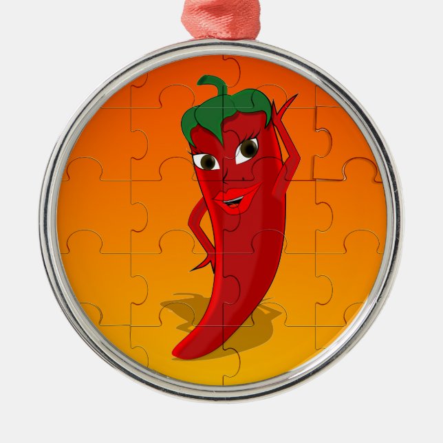 Red Pepper Diva Jigsaw Puzzle Metal Ornament (Front)