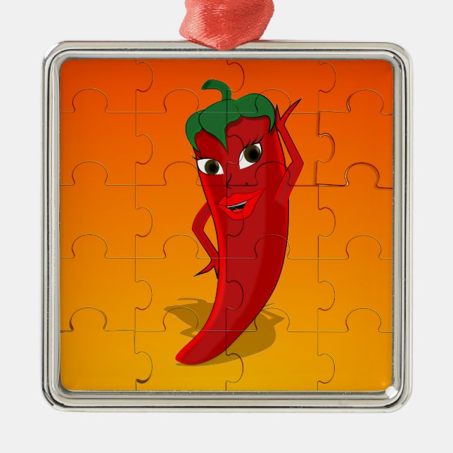 Red Pepper Diva Jigsaw Puzzle Metal Ornament (Front)