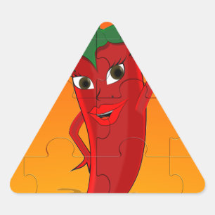 Red Pepper Diva Jigsaw Puzzle Triangle Sticker