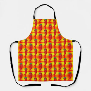 Red Pepper Diva Orange Yellow Plaid Pattern Apron