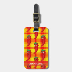 Red Pepper Diva Orange Yellow Plaid Pattern Luggage Tag