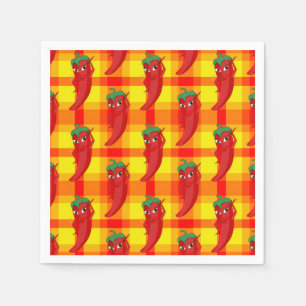 Red Pepper Diva Orange Yellow Plaid Pattern Napkin