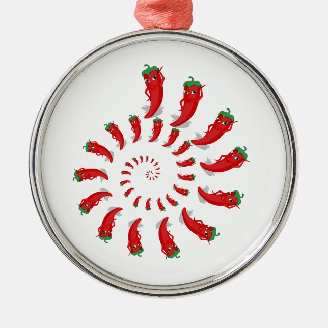 Red Pepper Diva Spiral Metal Ornament (Front)