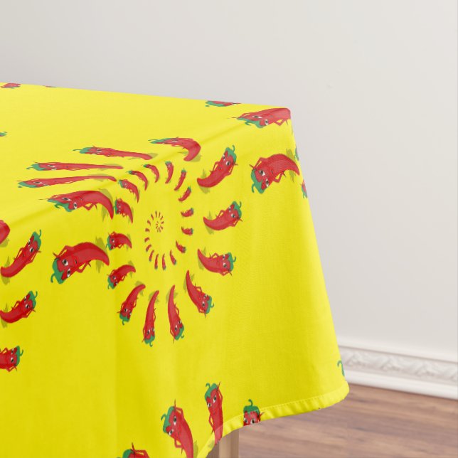 Red Pepper Diva Spiral Yellow Tablecloth (In Situ)