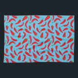 Red Pepper Fun Kitchen Towel<br><div class="desc">Fun red pepper pattern on a blue background. Ideal for spicy food fans,  chilli addicts,  chefs and cooks.</div>
