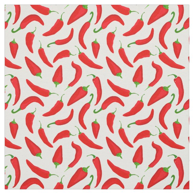 Red Pepper Pattern on White Fabric (Swatch)