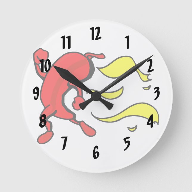 Red pepper running yellow flames behind round clock (Front)