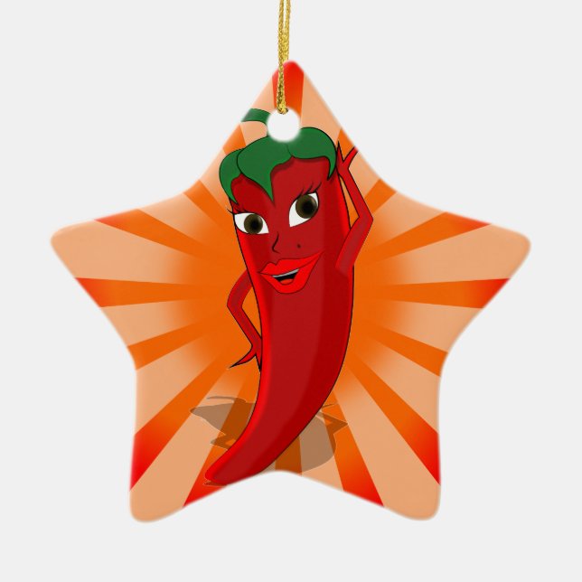 Red Pepper Superstar Ceramic Ornament (Front)