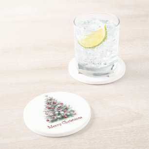 Red Peppermint Christmas Tree Coaster