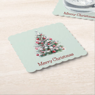 Red Peppermint Christmas Tree Paper Coaster