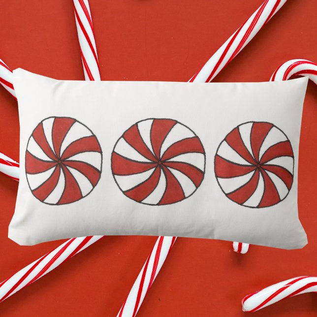 Red Peppermint Mint Candy Christmas Holiday Lumbar Pillow (Christmas peppermints pillow)