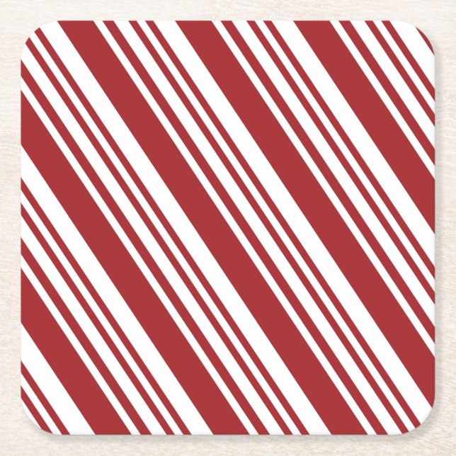Red Peppermint Square Paper Coaster (Front)