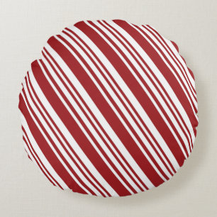Red Peppermint Stripe Round Pillow