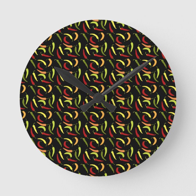 Red Peppers Cinco de Mayo Mexican Hot Spicy Food Round Clock (Front)