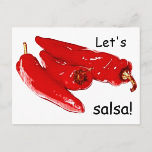 red peppers let's salsa postcard