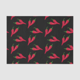 Red peppers pattern, chili pepper on black paper