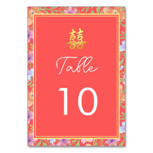 Red Peranakan floral double xi Chinese wedding Table Number