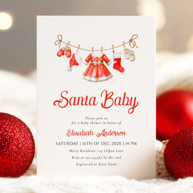 Red Père Noël Baby Baby shower Invitation (Créateur téléchargé)