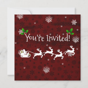 Red Père Noël Sleigh et Reindeer Invitation