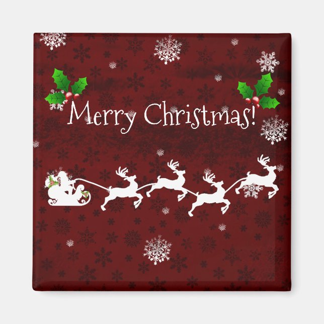 Red Père Noël Sleigh et Reindeer Magnet (Devant)