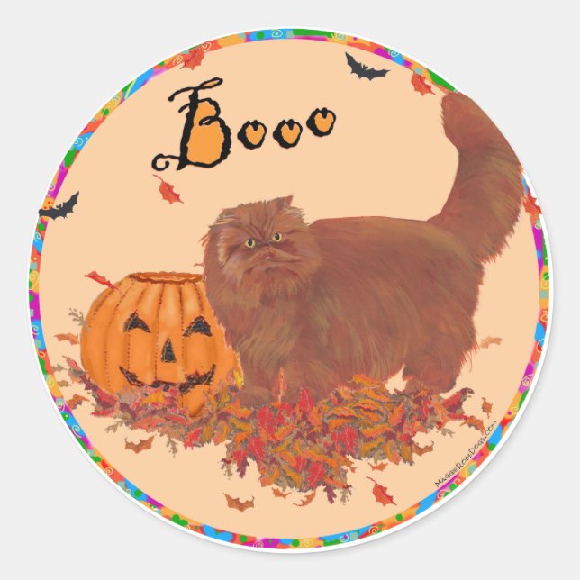 Red Persian Cat Halloween Classic Round Sticker (Front)