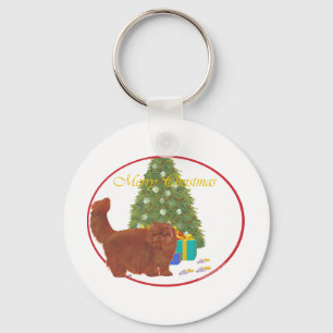 Red Persian Cat Merry Christmas Keychain