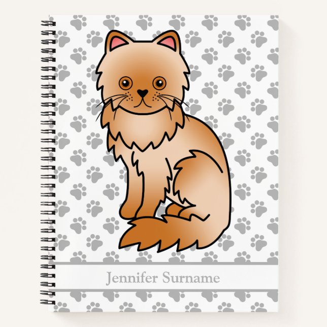 Red Persian Cute Cartoon Cat & Custom Text Notebook (Front)