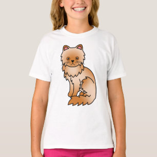 Red Persian Cute Cartoon Cat Illustration T-Shirt
