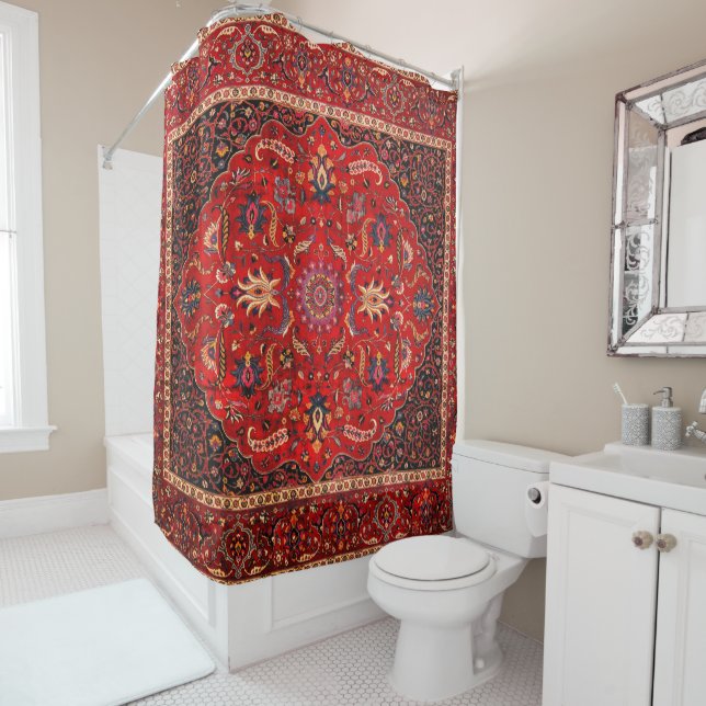 Red Persian Rug from Mashhad (In Situ)