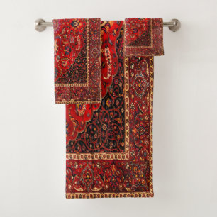 Red Persian Rug from Mashhad Bath Towel Set