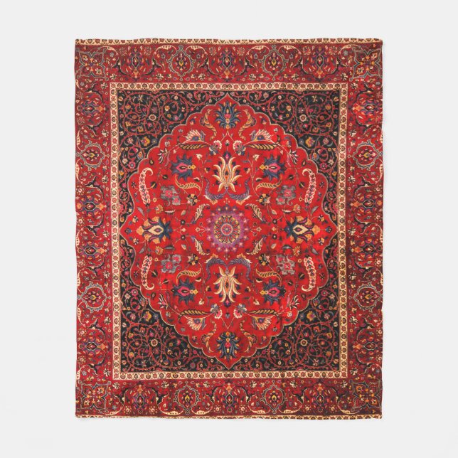 Red Persian Rug from Mashhad Fleece Blanket (Front)
