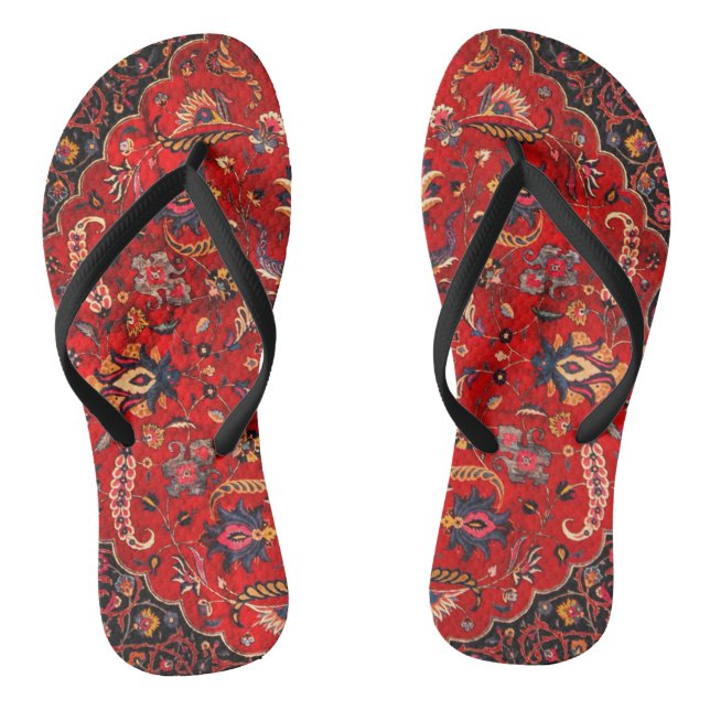 Red Persian Rug from Mashhad Flip Flops (Footbed)