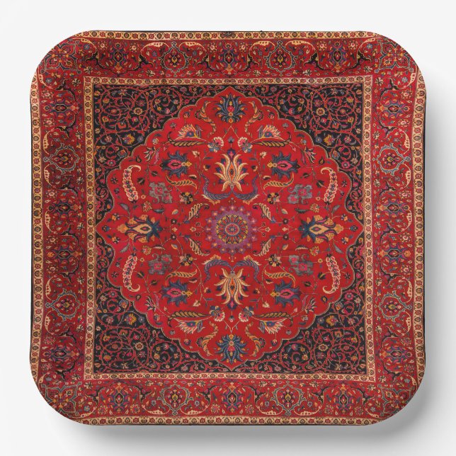 Red Persian Rug from Mashhad Paper Plate (Front)