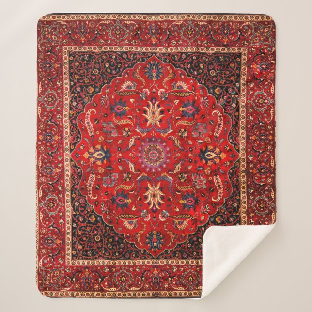 Red Persian Rug from Mashhad Sherpa Blanket (Front)