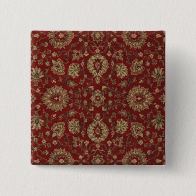 Red Persian scarlet arabesque tapestry 2 Inch Square Button (Front)