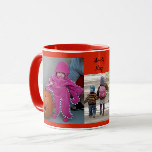 Red Personalize 3 PHOTO TEMPLATE Gift Coffee Mug