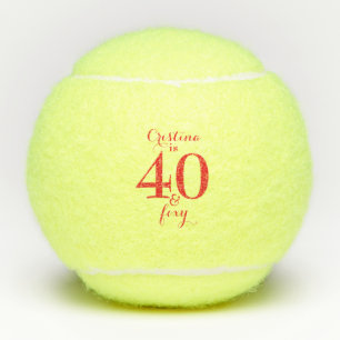 Red Personalized 40 & Foxy Tennis Balls