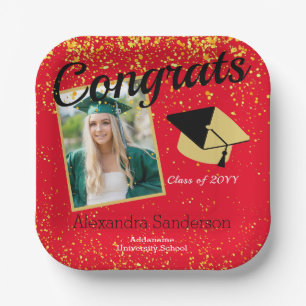 Red Personalized Class Photo School Graduation Paper Plate